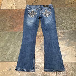 522 MISS ME Jeans 29 x 30 CELTIC Pockets Stretch Denim RHINESTONE Studs #222